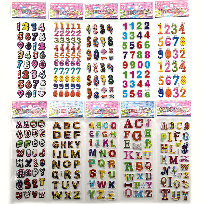 10 Vellen 3D Digitale Alfabet Serie Briefpapier Sticker Voor Kids Gift Fashion Cartoon Stickers Kantoor Schoolbenodigdheden