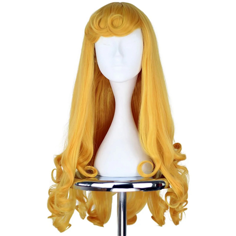 Anime Sleeping Beauties Princess Wig Women Long Yellow Hair Cosplay Costume Halloween Party Wigs Long Curly Hair