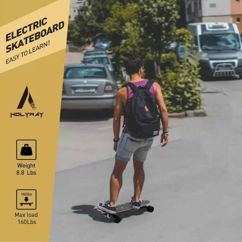 Skateboard elettrico con telecomando, motore mozzo 350W, velocità massima 12.4 MPH, portata 5.2 miglia, regolazione 3 velocità, Skateboard elettrico