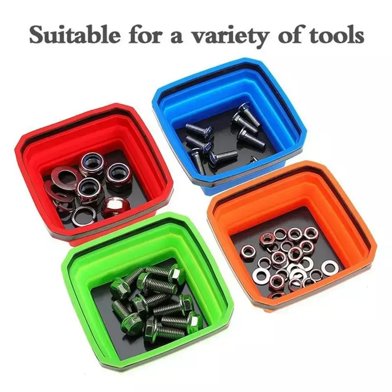 Magnetic Screw Parts Storage Box 4Pcs Screw Bowl Tools Magnetic Tray Plumber Carpenters Tool Organizer Box Square Tray Silicone