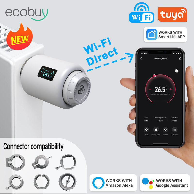 Tuya TRV Wifi Thermostat Smart Thermostatic หัวหม้อน้ำวาล์วอุณหภูมิความร้อน Alexa Google Home