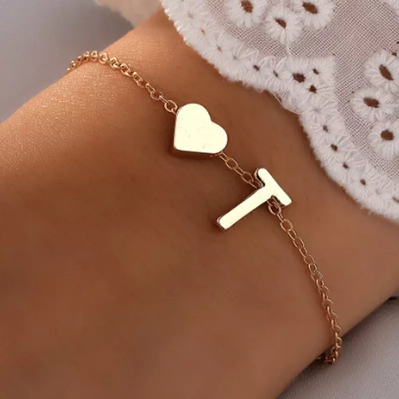 Dames Paar Verjaardag Sieraden Cadeau Mode Engelse Initialen Hartvorm Armband Gepersonaliseerde Diy Naam Armband Voor Meisjes