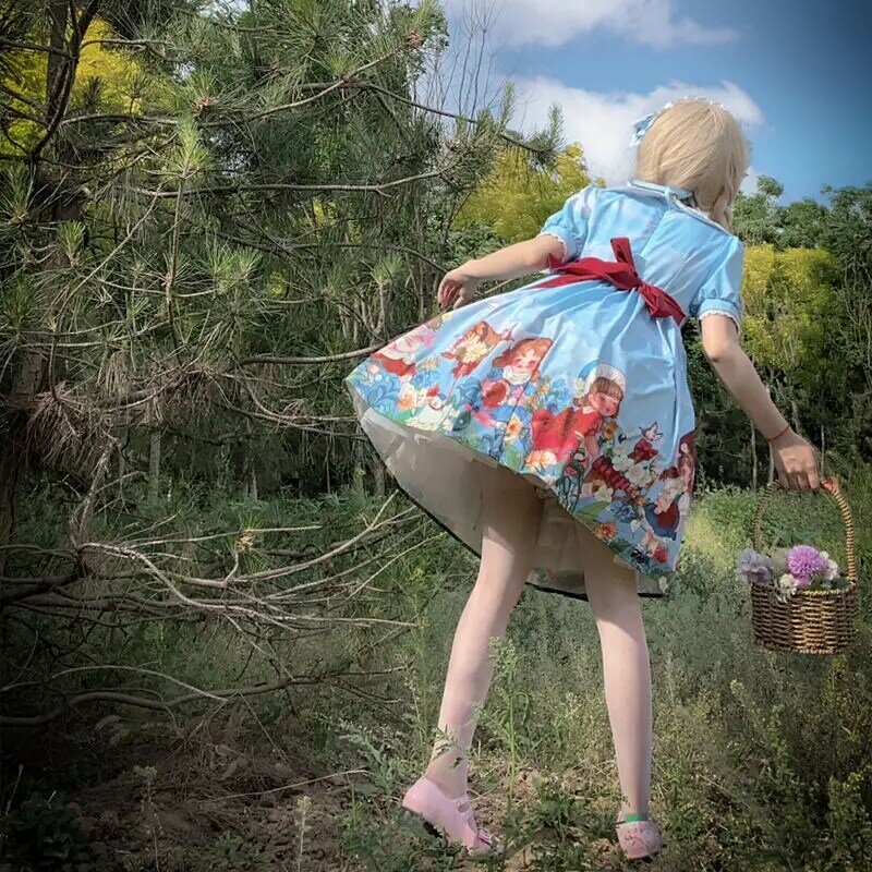 Abito Lolita dolce per donna abito Lolita stile pastorale da giardino fresco a maniche corte OP Soft Girl Cartoon Printing Dress