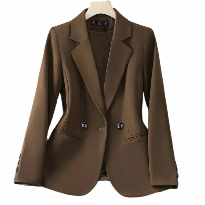Blazer feminino de manga comprida com seios duplos, jaqueta do escritório, desgaste do trabalho de negócios, casaco formal, Casacos femininos, primavera, outono, novo
