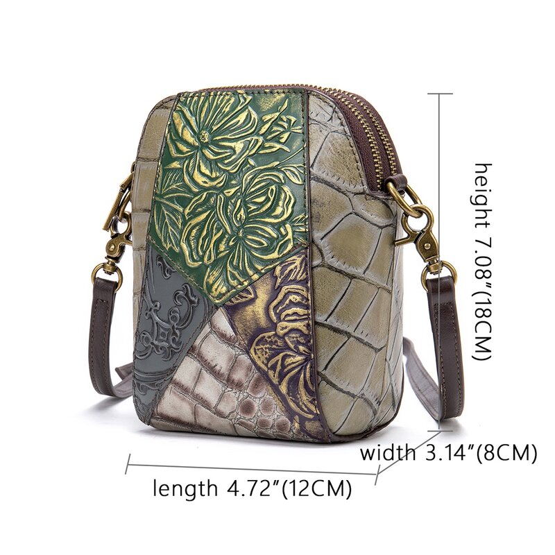 WESTAL-Bolsa pequena de couro floral para telefone, bolsas de ombro femininas, bolsas crossbody, mini bolsas, 338