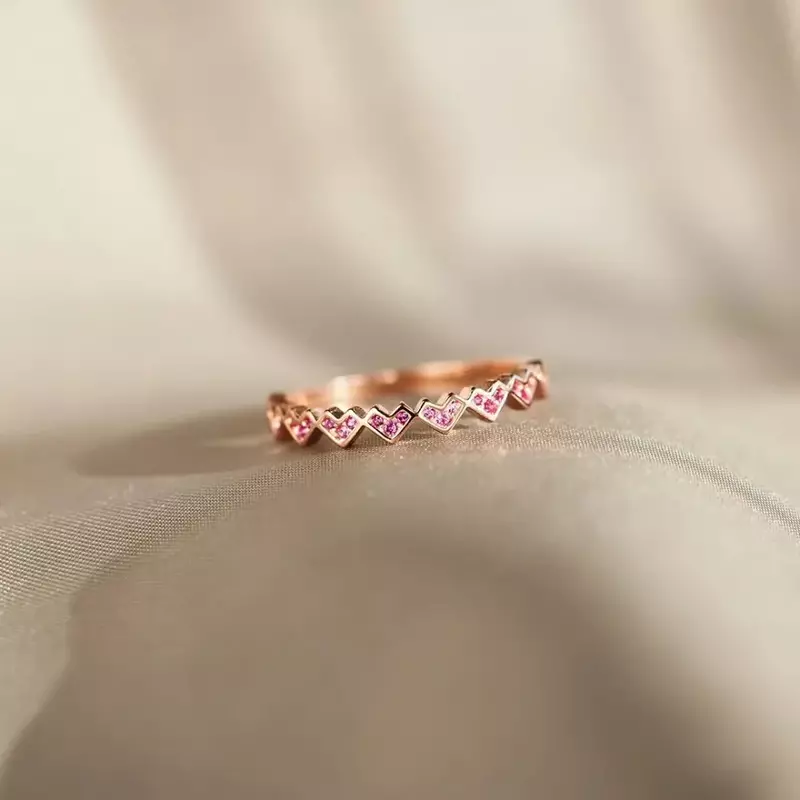 Monkton Real 925 Sterling Silver Pink zircone Heart Ring per le donne Luxury Love Ring per gioielli di fidanzamento regalo di san valentino