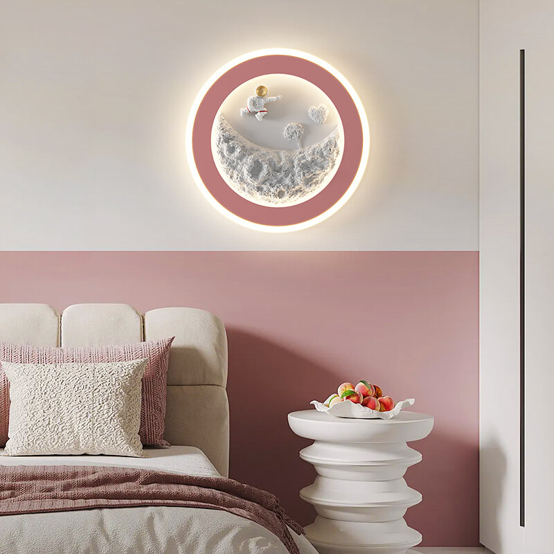 Modern Astronaut Led Wall Lamp For Children's Room Bedroom Study Kids Baby Cartoon Grey Moon Chandelier Home Light Fixtures