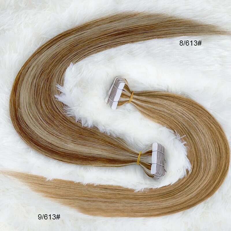 Prosta taśma do włosów dziewicze włosy przedłużanie wątków skóry naturalne włosy do przedłużania 99j 613 blond skóra Pu wątek czarny ludzki włos