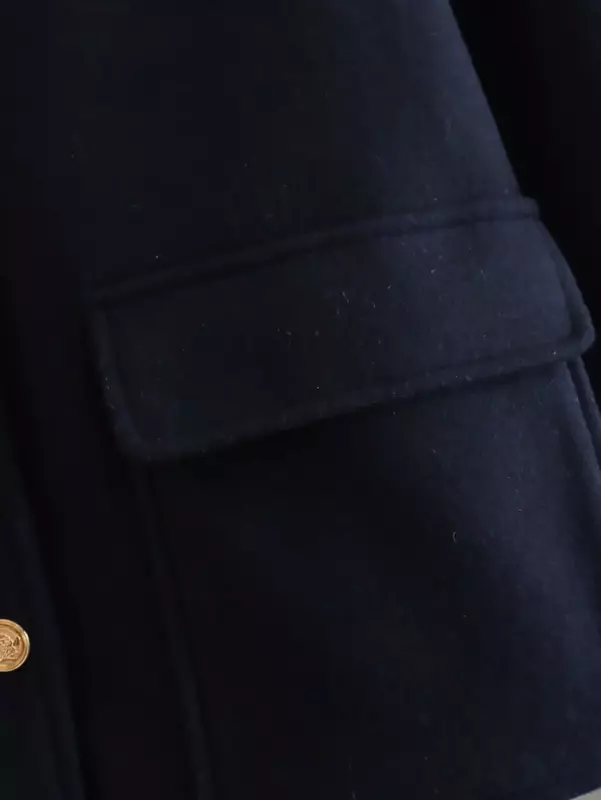 Jaqueta macia de peito dourado de duas cores feminina, casaco vintage de manga longa, bolsos com aba, casacos femininos, tops chiques, nova moda, 2023