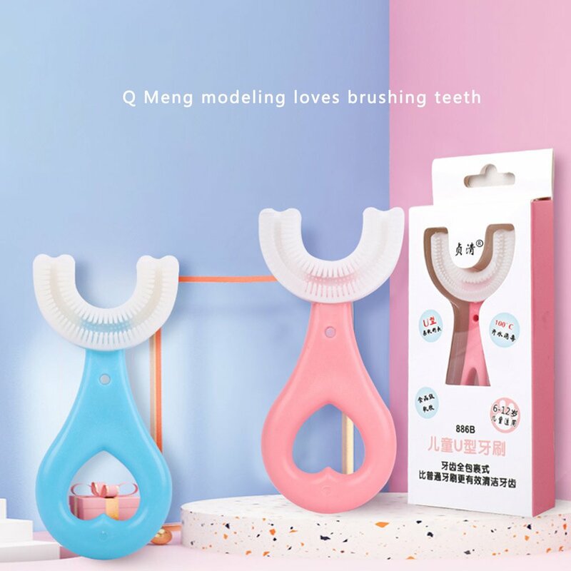 Brosse à dents en silicone souple en forme de U pour bébé, qualité alimentaire, tête de brosse, 360 °, conception de livres oraux, brosse à dents d'entraînement manuelle