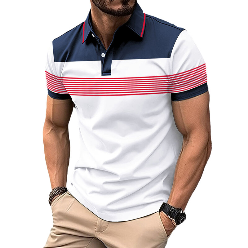 Camiseta leve de manga curta justa masculina, tops de negócios respiráveis, botões, blusa casual, estilo novo