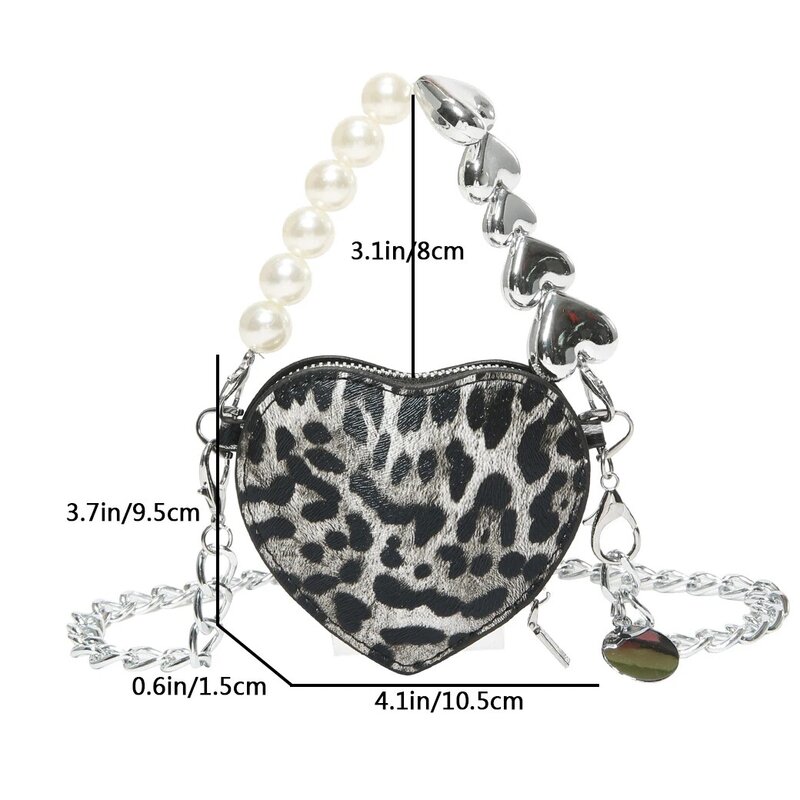 Monedero Vintage con estampado de leopardo para mujer, bolsa con estampado de pintalabios, bolso cruzado con cadena de perlas, novedad de 2024
