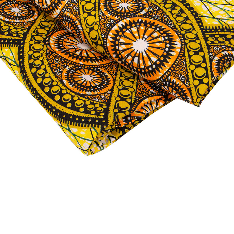 Geel Nieuwste Afrikaanse Stof Retro Geometry Gedrukt Echte Wax Ankara Polyester Materiaal Batik Naaien Ghana Stijl Voor Vrouwen Jurk
