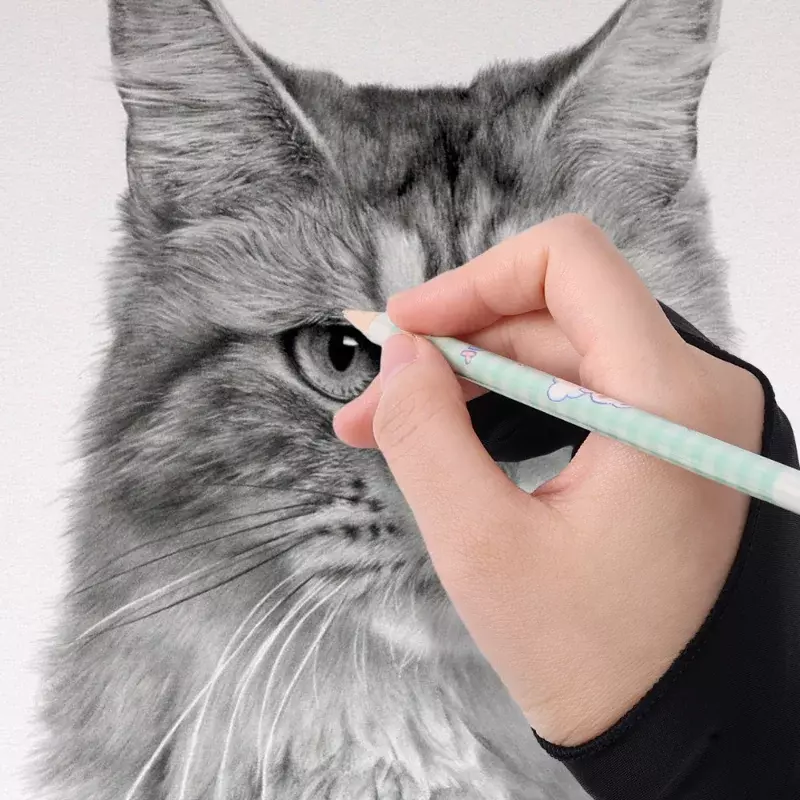Sarung tangan artis dua jari, sarung tangan penolakan telapak tangan untuk menggambar pena tampilan kertas seni menggambar sketsa iPad pensil Tablet grafis