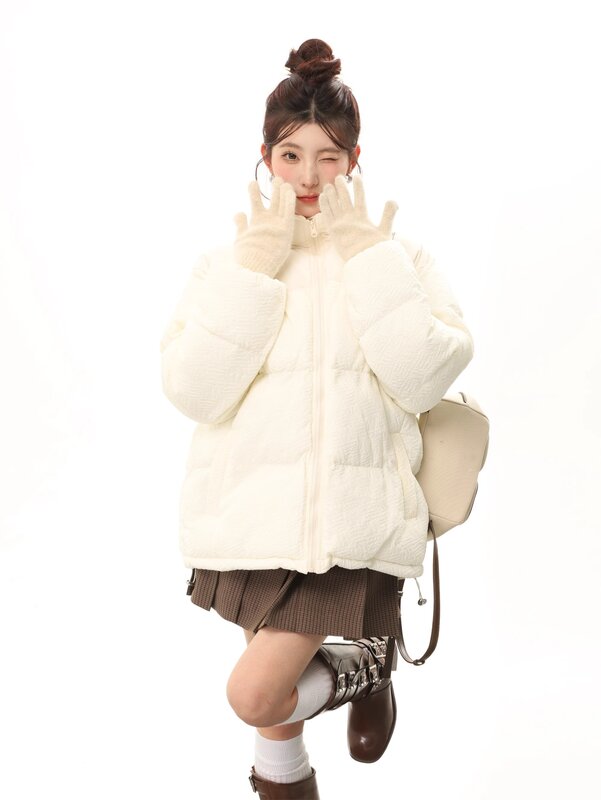 Jaqueta acolchoada de algodão grosso feminino, casaco solto, gola alta, outwear feminino, roupas de inverno, novo