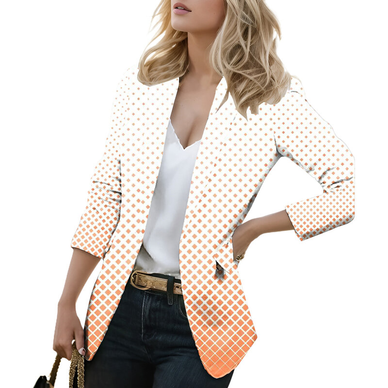 Women Chic Office Suit Lady  Blazer Vintage Coat Fashion Notched Collar Long Sleeve Ladies Outerwear Stylish Tops