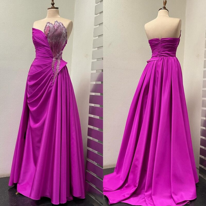  Evening Jersey Sequined Beading Ruched Graduation A-line Strapless Bespoke Occasion Gown Long Dresses Saudi Arabia