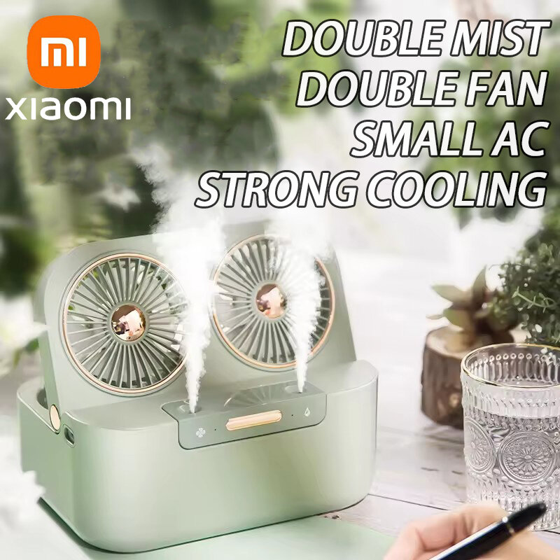 2024 Xiaomi Nieuwe Zomer Koele Dubbelbladige Spuitventilator Usb Desktop Airconditioning Ventilator Kantoor Draagbare Watergekoelde Mute Spray Ventilator