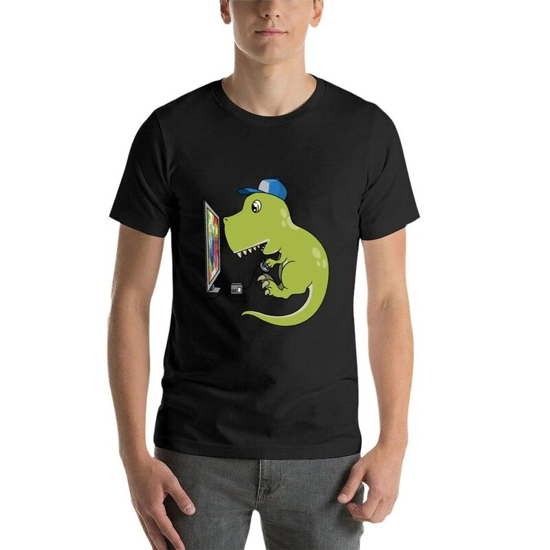Dinosaur playing video games T-shirt animal prinfor boys Blouse shirts graphic tees vintage clothes mens graphic t-shirts funny