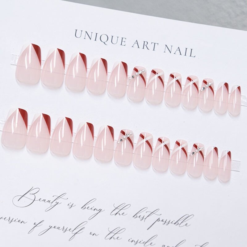 Manicure indossabile unghie finte francesi moda testa quadrata copertura completa stampa sulle unghie punte delle unghie ragazza