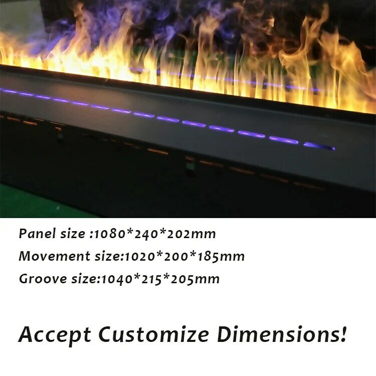 Inserção de lareira a vapor 3D, fogo a vapor, 7 cores de chama LED, 500mm, 1000mm, 1500mm, 2000 mm
