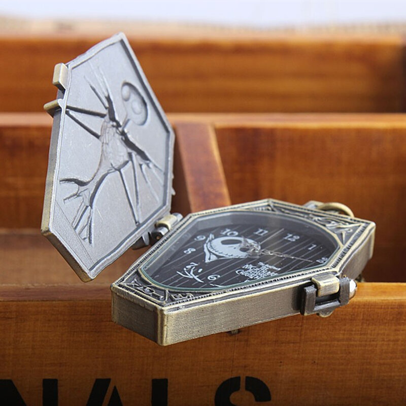 ساعة جيب بتصميم هيكل عظمي للرجال ، ساعة كوارتز مع سلسلة ، طراز عتيق ، شكل غير منتظم ، هدية