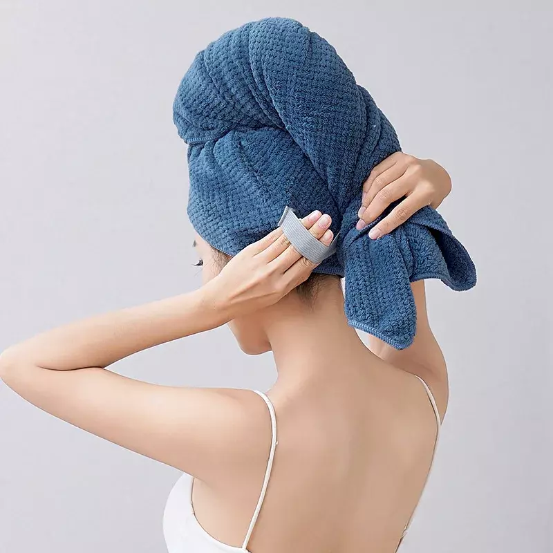 Large Pineapple Microfiber Hair Towel Wrap Super Absorbent Hair Fast Drying Towel with Elastic Strap For Long Thick Hair