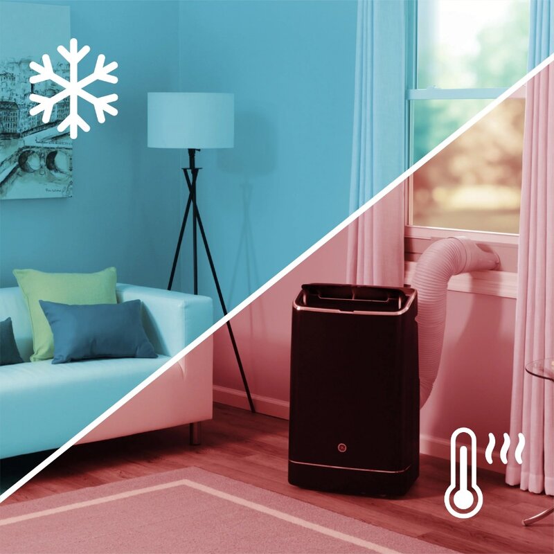GE®10,000 BTU 115-Volt 4-w-1 ciepła/chłodna przenośny klimatyzator z WiFi dla średnich pomieszczeń, czarny, APXD10JAWB