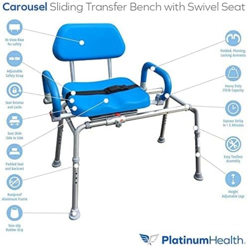 Bangku Transfer bak mandi geser Carousel dengan kursi putar, bak mandi empuk Premium, dengan lengan Putar, ruang yang dapat disesuaikan
