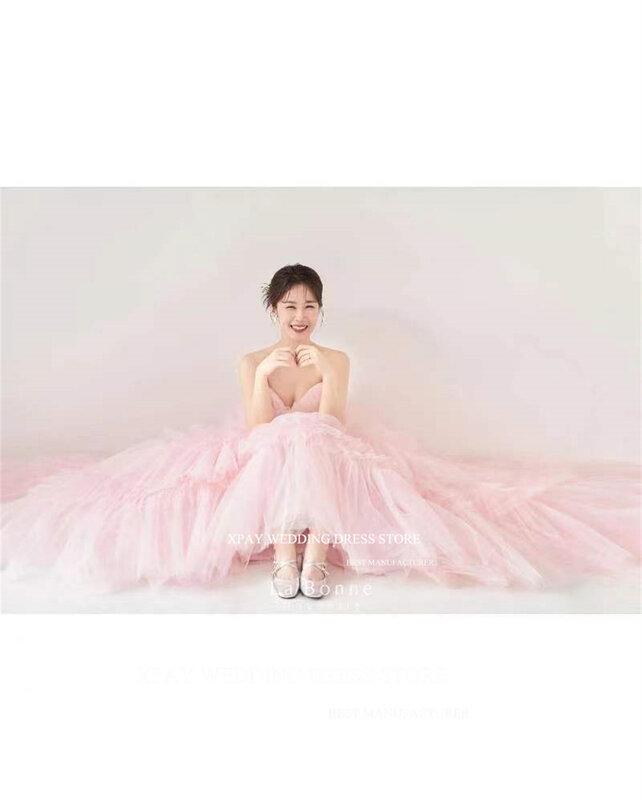 XPAY Sweetheart Pink Evening Dresses Korea Wedding Photos Shoot Ruffles Tiered Prom Gown Custom Birthday Special Occasion Dress