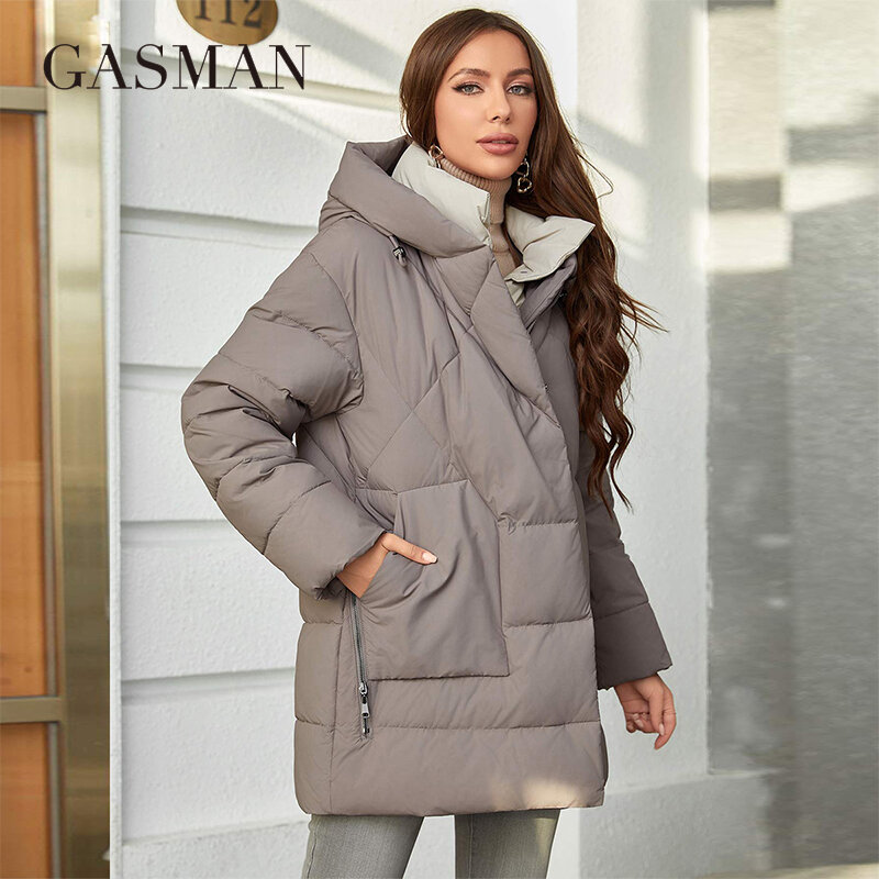 GASMAN 2023 Winter Parkas Women's Medium Length Slim Casual Hooded Warm Down Jackets Female Coats Women 83918
