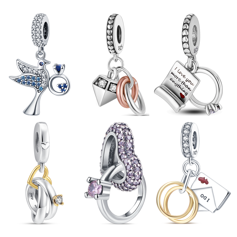 Neue 925 Sterling Silber Verlobung Ehering Kreis Liebe süße Anhänger Perlen passen original Pandora Charms Armband DIY Schmuck