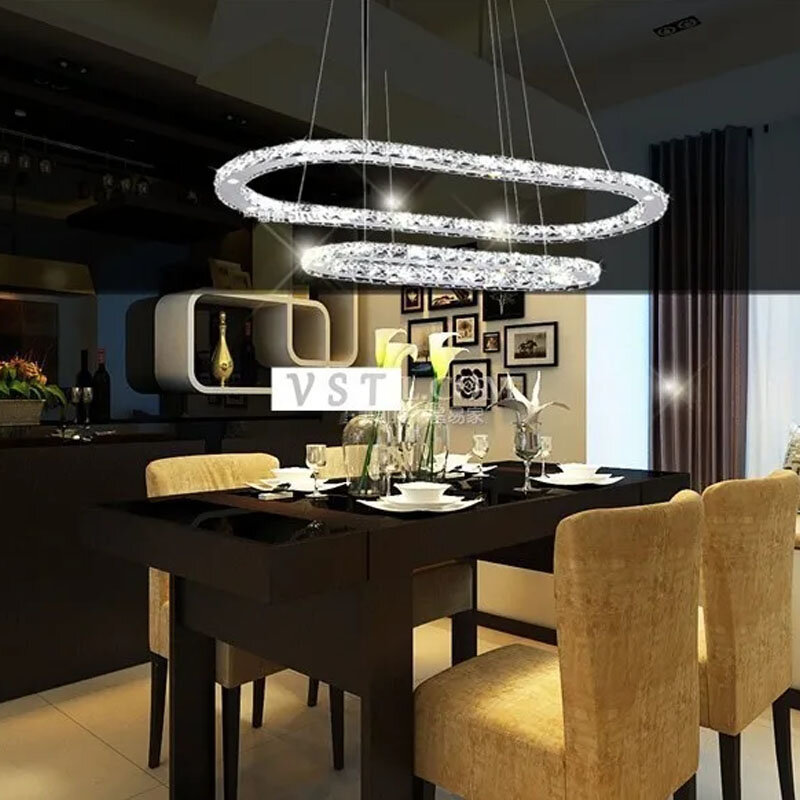 Lámpara colgante LED moderna y creativa para sala de estar, candelabro de cristal de acero inoxidable oblongo, atmósfera exclusiva