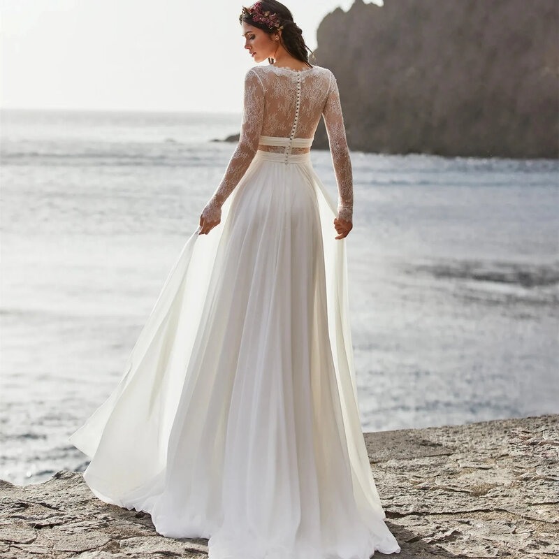 Bohemia Wedding Dresses A-Line V-Neck Bridal Gowns Long Sleeves Chiffon And Satin Robes For Formal Party 2024 Vestidos De Novia