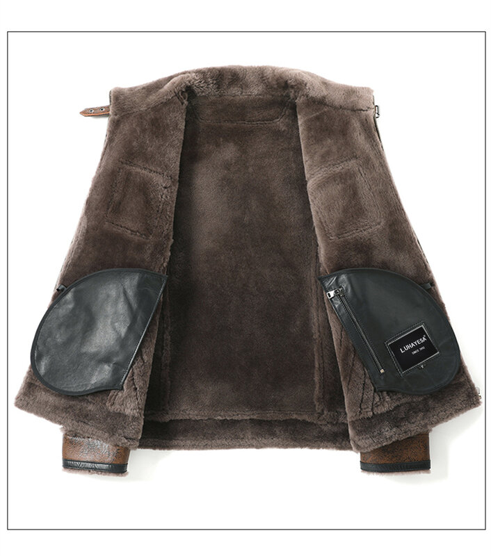 LUHAYESA-Chaquetas de piel de oveja auténtica para hombre, ropa informal, a la moda, color marrón, para uso diario, 2023