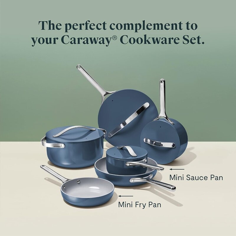 Caraway Mini Duo-Mini sartén antiadherente de cerámica y Mini sartén para salsa, sin PTFE y PFOA, horno seguro y agnóstico para estufa