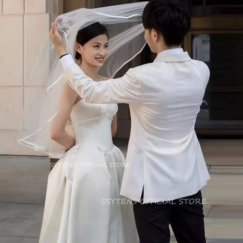 Graceful Satin Korea Mermaid Wedding Dresses Strapless Elegant A Line Bridal Gowns Wedding Party Dress Beach vestidos de novia