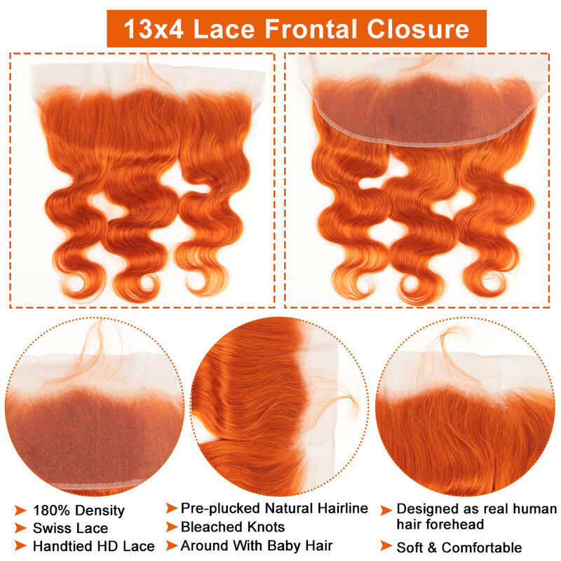 13x4 투명 레이스 정면 폐쇄 613 금발 오렌지 귀 정면 100% 레미 인간의 머리카락 레이스 정면 사전 발모