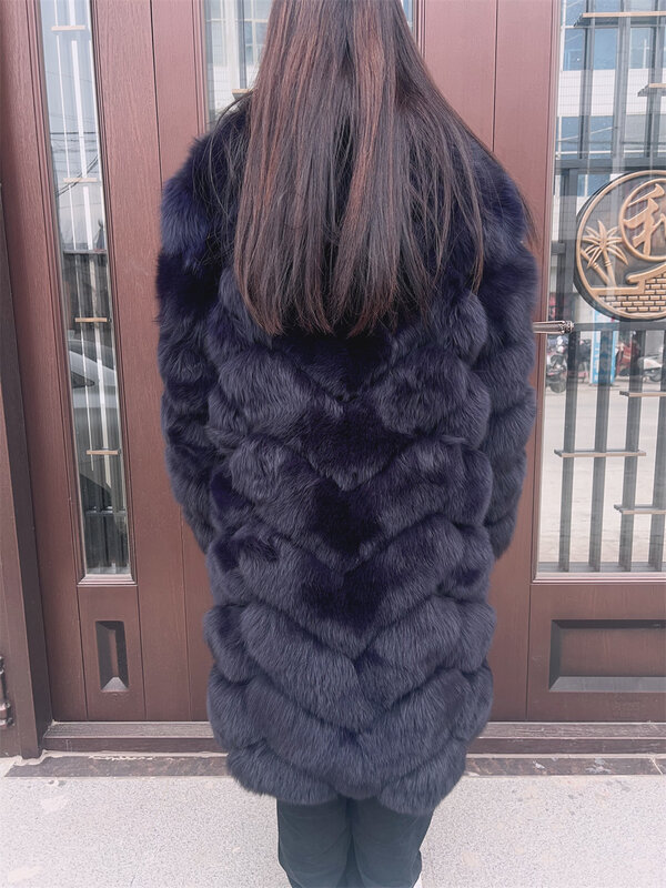 Женское пальто из лисьего меха с меховым воротником, роскошный женский жилет с длинными рукавами, натуральная Толстая куртка из лисьего меха, укороченная зимняя куртка для девочек