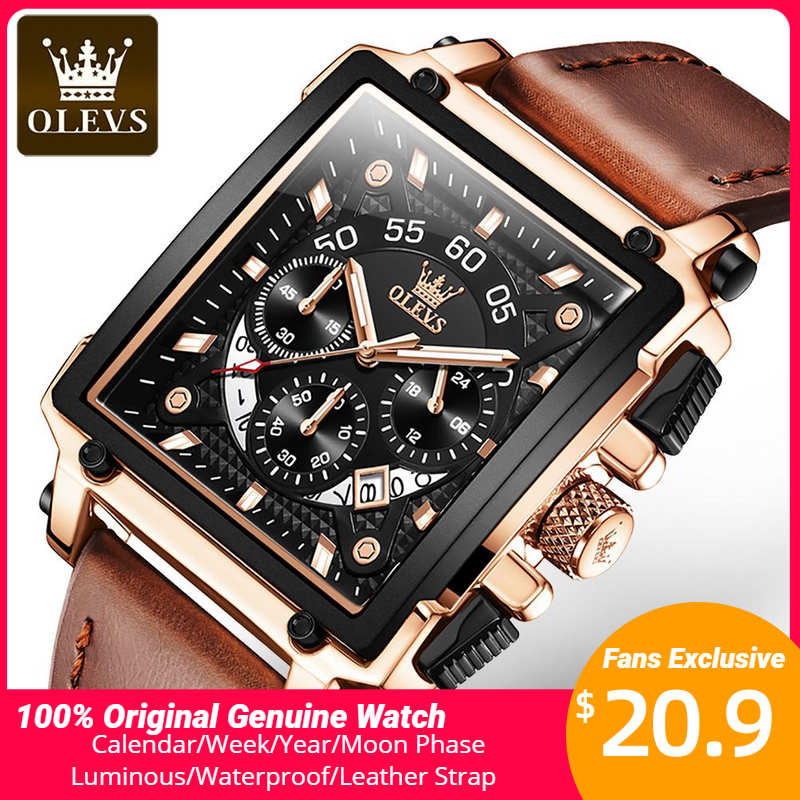 OLEVS-Relógio de quartzo quadrado impermeável masculino, marca superior luminosa, relógio de pulso moda luxo, original