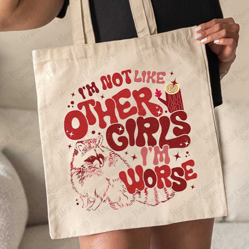 Смешная забавная Сумка-тоут Possum Meme «Я не люблю других девушек» с узором «я хуже», холщовые сумки через плечо для путешествий, Женская многоразовая сумка для покупок