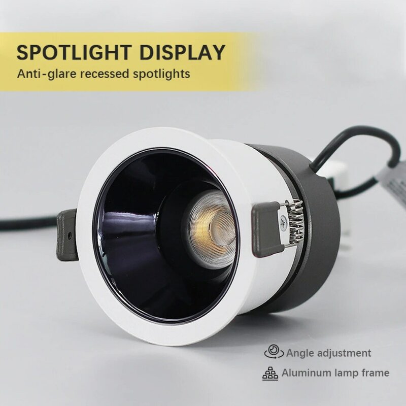 Anti-reflexo de alumínio Cob Downlight, estreito incorporado, projector de teto ultra-fino, alto CRI profundo, 7W