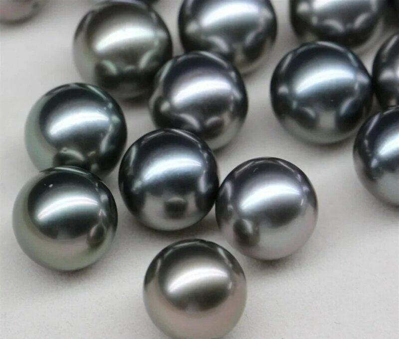 Preciosa perla suelta redonda negra auténtica de mar Natural, joyería de piedras preciosas sin perforar, 11mm