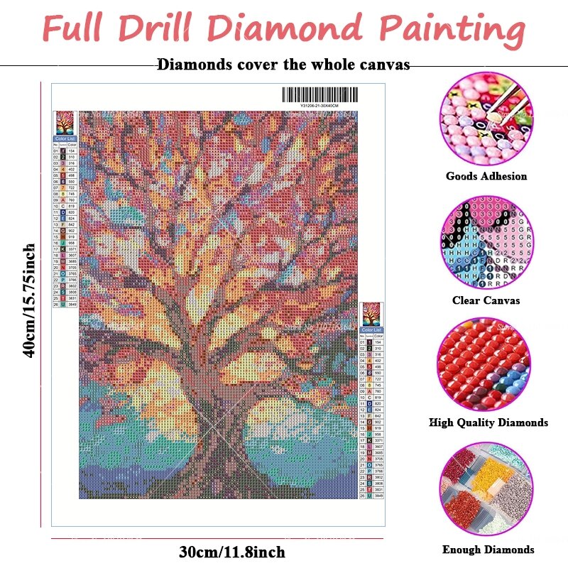 Arbre de vie coloré 5D Art Diamond Painting, Art de l'arbre par numéros, Vitrail Artisanat Strass Diamant Peinture, Décoration d'intérieur