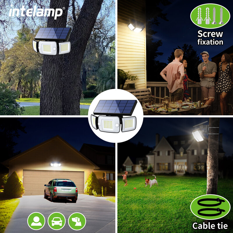 Intelamp-luz Solar para exteriores con Sensor de movimiento, lámpara de calle de pared brillante impermeable para jardín, patio, camino, garaje, escaleras, porche