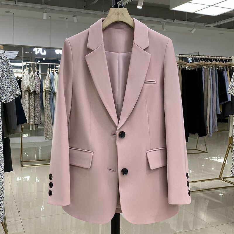 Женские блейзеры в стиле оверсайз, розовый маленький костюм, Женское пальто, повседневный маленький свободный Блейзер, Женский офисный Повседневный пиджак