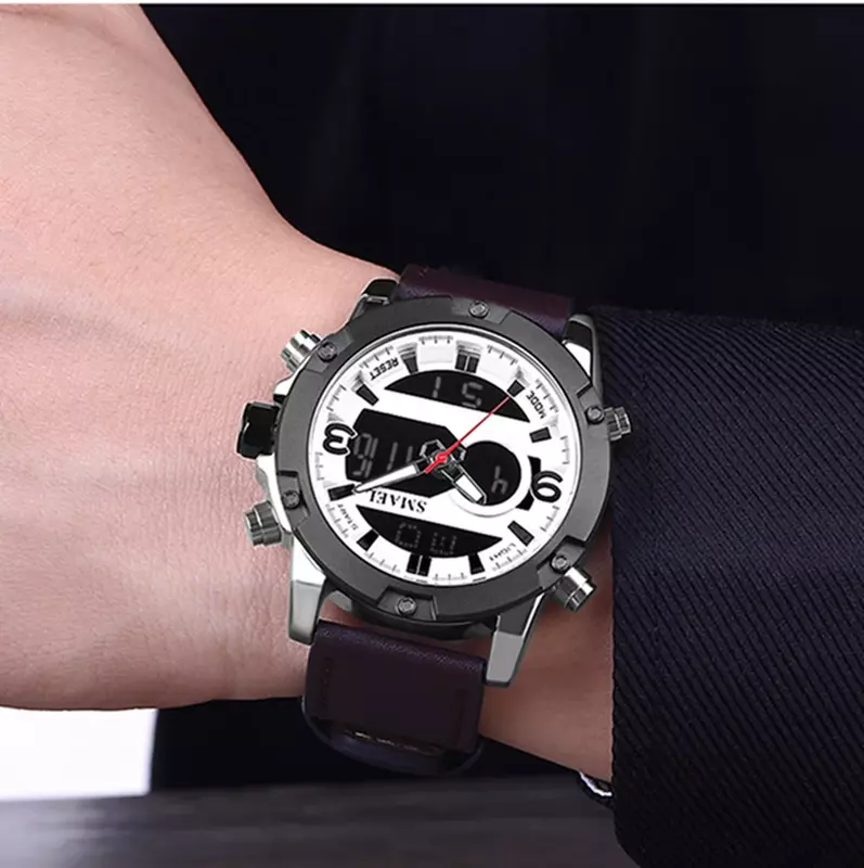 Smael-男性用デュアルディスプレイ防水クォーツ腕時計,LEDスポーツ腕時計,ビッグダイヤル,デジタル時計,クール,新しい1320