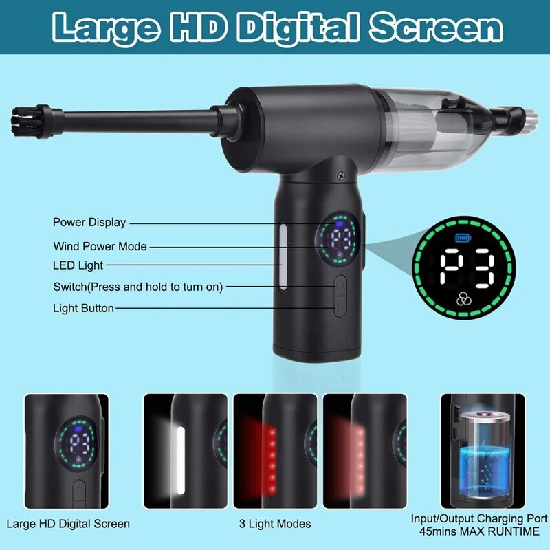 7500mAh Air Duster Portable Compressed Air Blower & Vacuum Cleaner 2 in 1 Cordless Duster Blower for Keyboard Computer Cleaning
