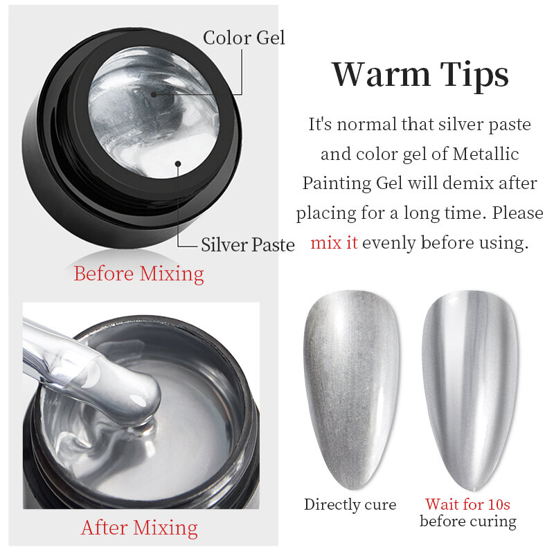Bozlin 6 Farben Metallic Malerei Gel Roségold Silber Spiegel effekt für Nail Art UV-LED Glitter Farbe Gel politur einweichen