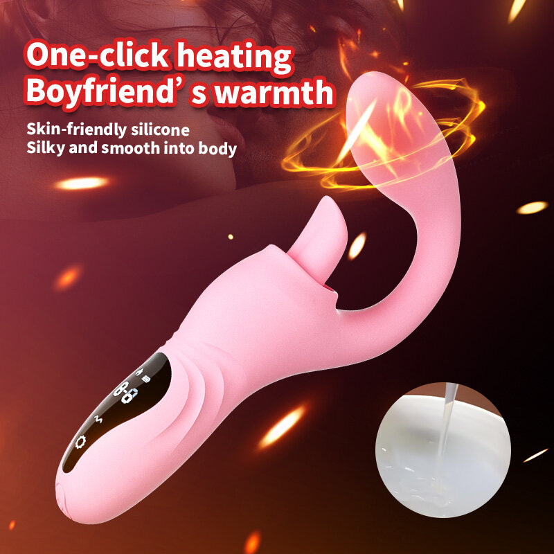 Consolador telescópico LED para mujer, vibrador para estimulación del clítoris y Vagina, varita vibradora de doble estimulación, Juguetes sexuales calentables